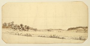 Lakeside, 1802-3 (pero a hnědý inkoust promývaný tužkou na papíře) od Caspar David Friedrich