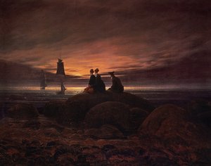 Měsíc vycházející nad mořem od Caspar David Friedrich