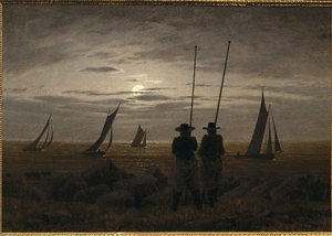 Měsíční noc na pláži s rybáři od Caspar David Friedrich