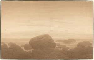 Východ měsíce na prázdném pobřeží od Caspar David Friedrich