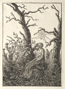 Žena s pavučinou mezi holými stromy od Caspar David Friedrich