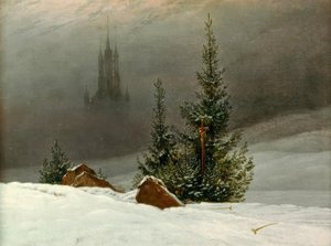 Zimní krajina s kostelem od Caspar David Friedrich