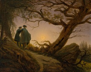 Dva muži uvažující o měsíci od Caspar David Friedrich
