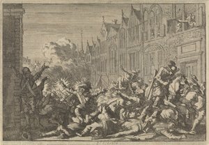 Hněv obsazený Mazarinovými příznivci přepadený deseti zbraněmi guvernéra De Rohana, 1652 od Caspar Luyken
