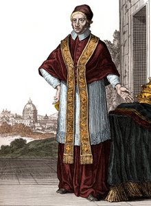 Portrét papeže Klementa XI. (Clemente ou Clemens) (papež v letech 1700 až 1721) - Kresby od Caspara Luykena - vyryto a publikováno Christophem Weigelem (Norimberk 1703)