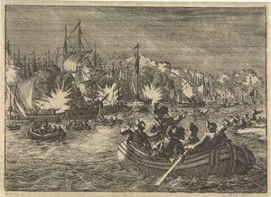 Španělská flotila na Šeldě dobyta a vypálena Nizozemci, 1631 od Caspar Luyken
