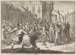 V Gdaňsku vítají lidé průvod s kamennými schody, 1678 od Caspar Luyken