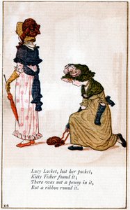 Ilustrace k „Lucy Locket, ztratila peněženku“, Kate Greenaway 1846-1901