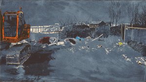 Široké prostranství s 300 mloky, 2014 (linoryt a lept) od Catherine Sutcliffe Fuller
