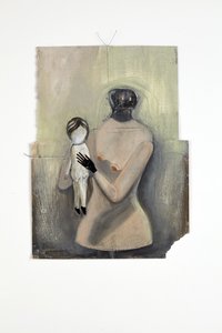 Inbetween, 2014 (papírová koláž, bavlněná nit, olej a lesklá barva)
