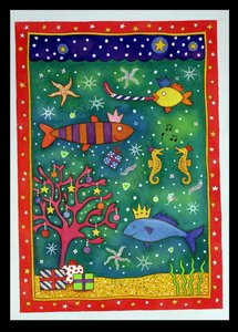 Fishy Christmas, 1997 (wc a pastel na papíře) od Cathy Baxter