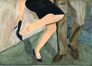 27.09.09 - Tančili tak tvrdě, že si musela zout boty, 2009 (olej na papíře) od Cathy Lomax