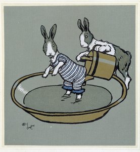 Králíci prennant un bain - in “” Merry Party””, nemocný. Cécil Aldin, ed. Hodder & Stoughton, Londýn od Cecil Charles Windsor Aldin