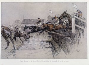 Velká národní steeplechase v Liverpoolu: Skok přes řeku - kresba Cecila Aldina od Cecil Charles Windsor Aldin