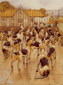 Psi najednou začali sborově výt (grafit, pero a inkoust a wc na papíře) od Cecil Charles Windsor Aldin