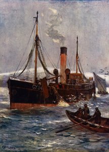Islandský parní trawler, kolem roku 1910 (barevné lito)
