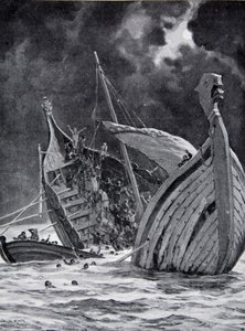 Ztráta Bílé lodi v roce 1120, ilustrace z „Hutchinsonova příběhu britského národa“, kolem roku 1923