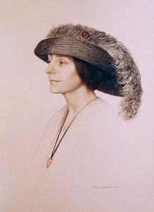 Mladá žena na sobě klobouk s peřím od Cecil Stuart Jameson