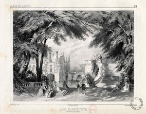 Zámek a zahrady v Château de Chenonceaux, 1836. od Celestin Deshayes