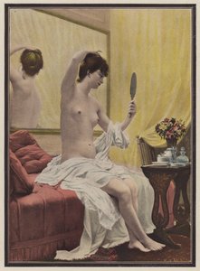 Žena na ranní toaletě (barva litho) od Celestin Francois (after) Nanteuil