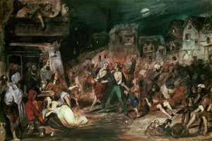 Gringoire na dvoře zázraků, ilustrace z kapitoly VI „Hrbáč Notre Dame“ od Victora Huga (1802-85) 1835