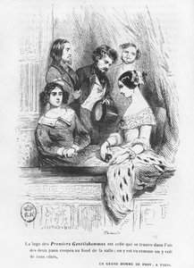 Divadelní box Premiers Gentilhommes, ilustrace z „Les Illusions perdues“ od Honore de Balzaca, vydáno 1842