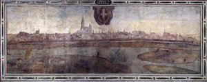 Pohled na Vídeň v Rakousku. Pohled na města habsburské říše. Freska Michelozzova dvora v Palazzo Vecchio ve Florencii. Malba Sebastiana Veroneseho Giovanniho Lombardiho, Cesare Baglioniho a Turina da Piamonte, kolem roku 1565. Velikost: od Cesare Baglioni