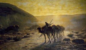 V poušti, obraz Cesare Biseo (1843-1909)