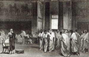 Appius Claudius přesvědčil Senát, aby odmítl Pyrrhovu nabídku míru, z „Hodiny volného času“, 1891