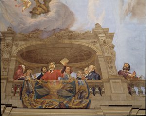 Detail z Alegorie Itálie, freska Cesare Mariani (1826-1901), strop, Síň většiny, Palazzo delle Finanze (Palác financí), Řím. Itálie