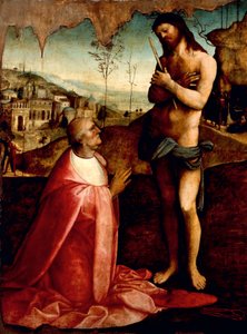 Kristus trpící a kardinál Oliviero Carafa v modlitbě, Cesare da Sesto (1477-1523)