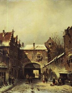 Holandské město v zimě od Charles Henri Joseph Leickert