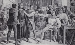 Lord Saye a Sele, kteří mají být sťati v povstání Jacka Cadea od Charles (after) Lucy
