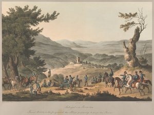 č.5. Sabugal na řece Coa Francouzské hlídky v popředí spojenci připravující se na překročení řeky od Charles (after) Turner