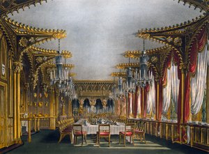 Gotická jídelna, rytina Thomase Sutherlanda (1785-1838), Podle návrhu Charlese Wilda (1781-1835), Z historie královských sídel od Charles (after) Wild