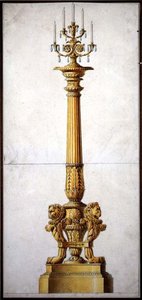 Návrh novoklasicistního svícnu, cca 1820 (pero a tuš s akvarelem na papíře) od Charles (attr. to) Percier