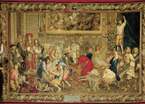 Ludvík XIV. na návštěvě továrny na gobeliny od Charles (studio of ) Le Brun