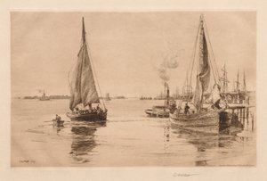 Dvě šalupy na East River od Charles Adams Platt
