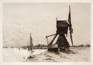 Větrný mlýn podél pobřeží, 1884.