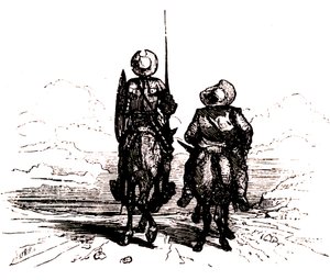 Don Quijote na koni vedle Sancha na oslu. od Charles Albert d