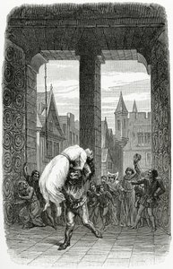 Quasimodo zachraňuje Esmeraldu před popravou - ilustrace z Notre Dame de Paris, 19. století (č. rytina)