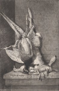 Lovecká trofej s pernatou zvěří a králíkem, 1850-1900. od Charles Alphonse Deblois