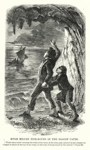 Hugh Miller s přílivem v Doocot Caves (rytina) od Charles Altamont Doyle