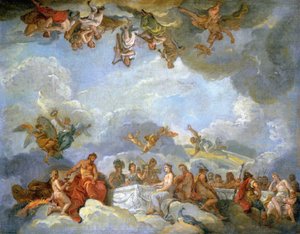 Uvedení Ganymeda na Olymp - olejová skica od Charles Amedee Philippe van Loo