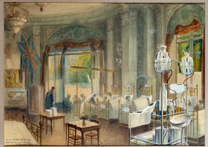 Pohled na velký pokoj britské nemocnice v hotelu Astoria. Obraz Charlese Iguneta De Villerse (1881 - 1944) od Charles Andre Igounet de Villers
