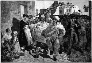 Vojenská služba: losování v Burgundsku, branci u Maconu. Rytina od Montbarta v „“The Illustrous World”” č. 1299 z 18. února 1882. od Charles Auguste Loye