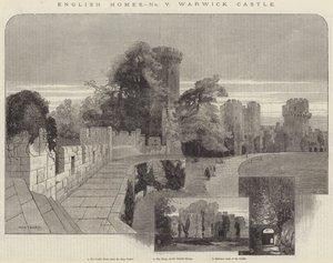 English Homes, rytina hradu Warwick od Charles Auguste Loye
