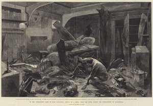 V kabině velitele HMS Alexandra, účinek střely z pevností, během bombardování Alexandrie