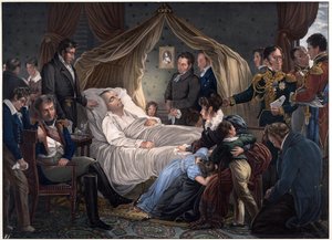 Smrt Napoleona - Steuben, Charles de (1788-1856) - 1825 - Litografie, akvarel - 52,4x71,8 - Soukromá sbírka