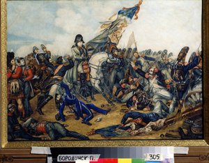 Napoleon 1. (1769-1821) v bitvě u Waterloo (bitva u Waterloo) 18. června 1815. Obraz Charlese de Steuben (1788-1856). Akvarel a tuš na papíře, 40 x 55 cm